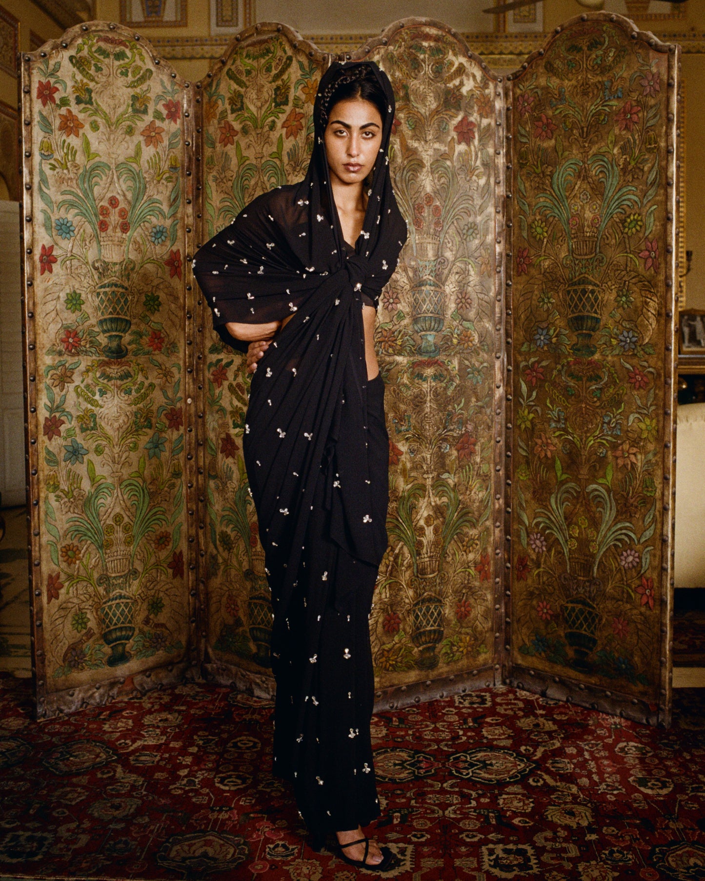 Embellished Saree (Black)