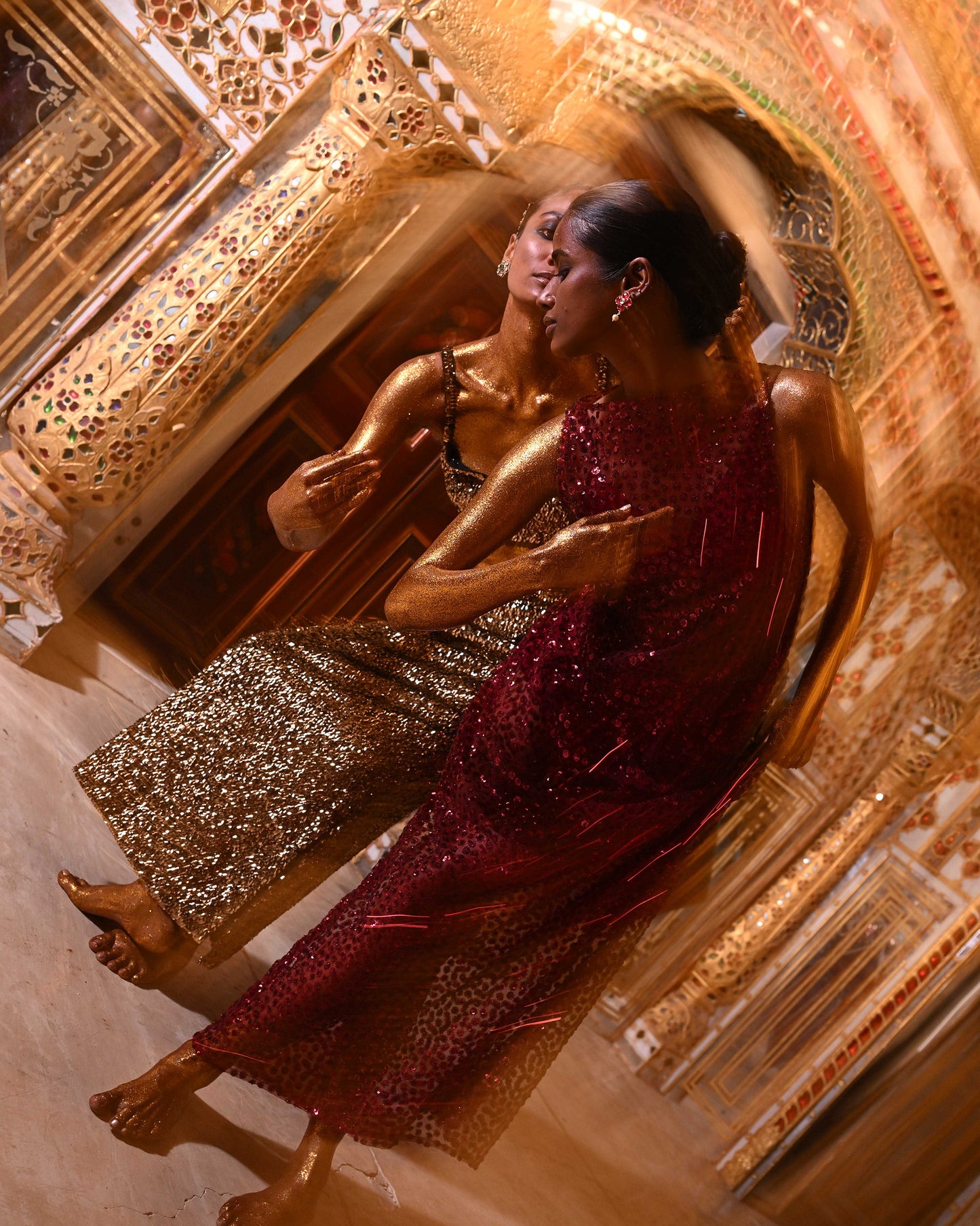 Star Sequins Top & Bralette (Maroon)