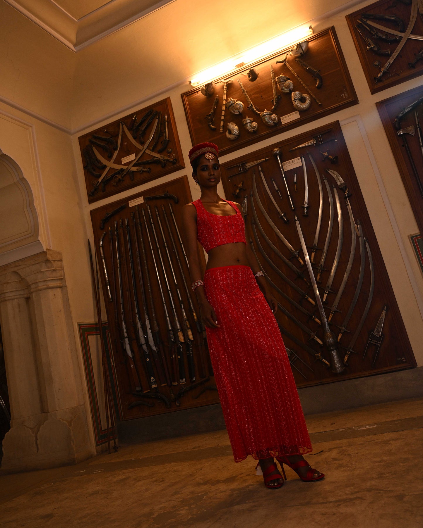 Embellished Skirt & Top Set (Red)