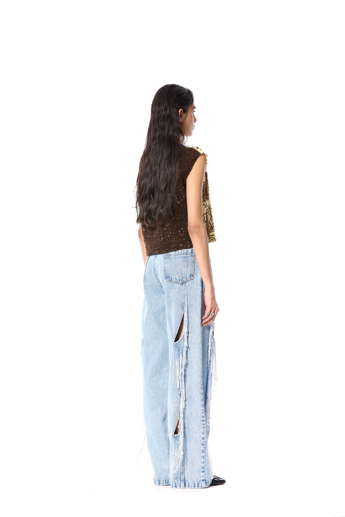 'CRESCENT TIDE' EMBELLISHED DENIM PANTS