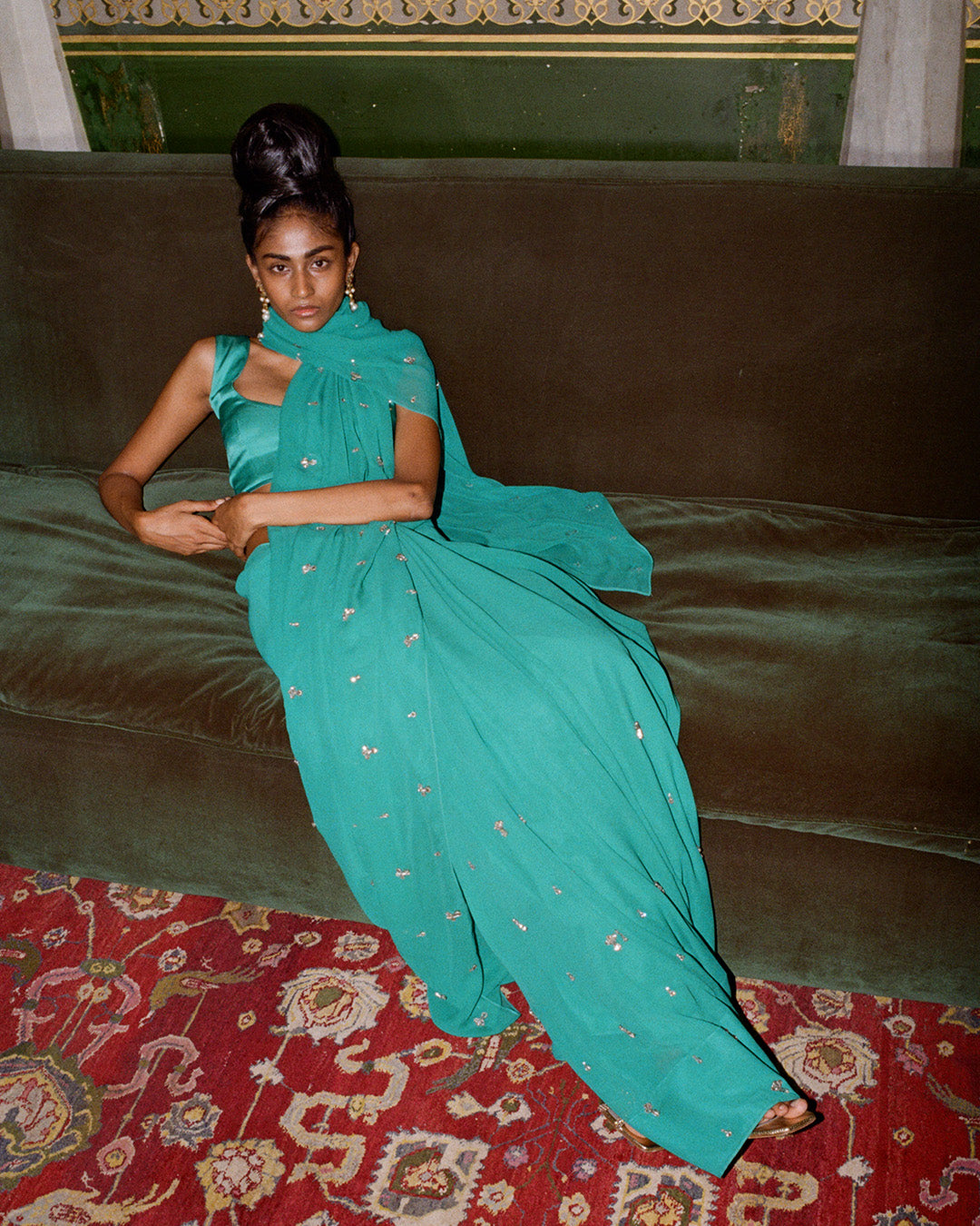 Embellished Saree (green)