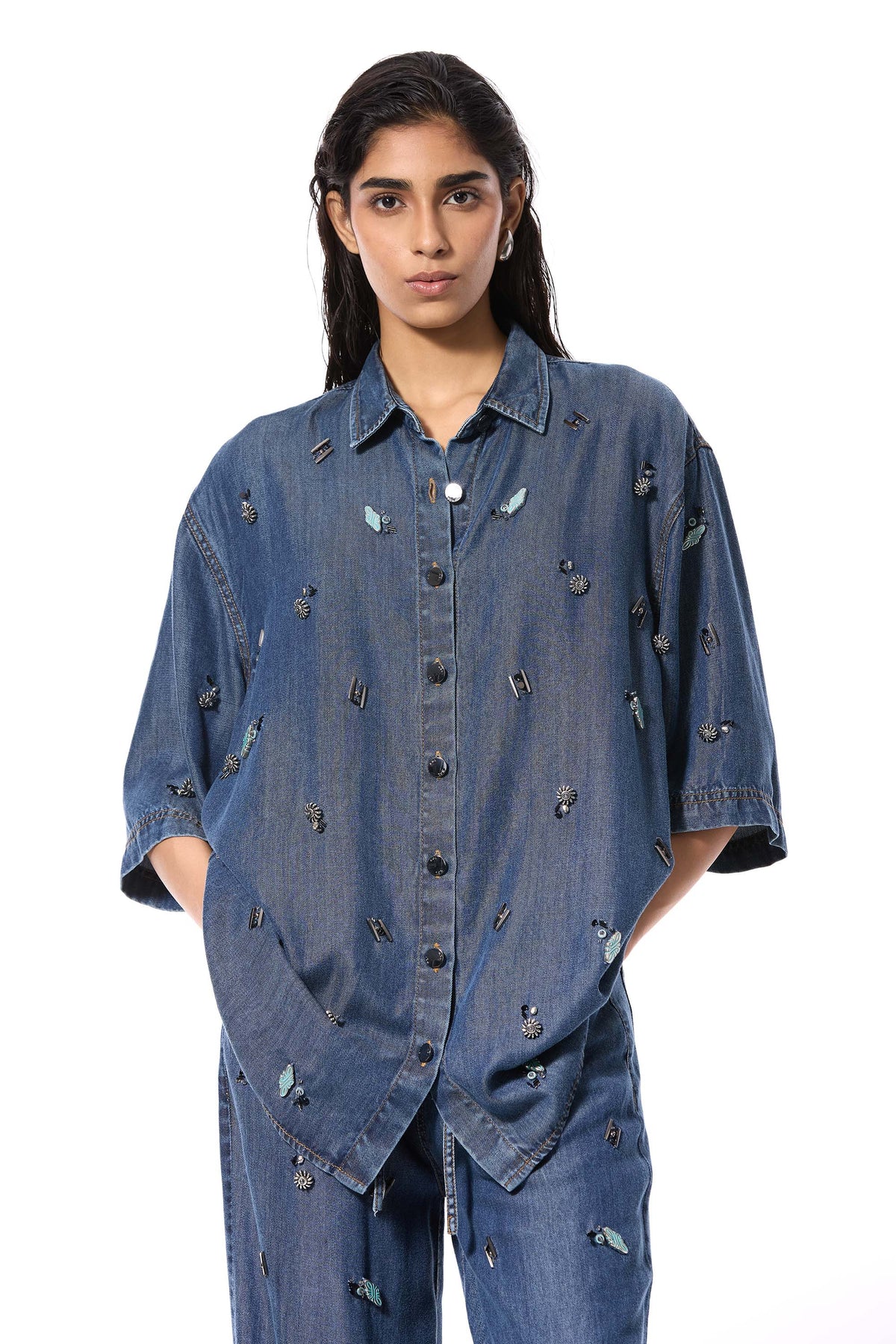'DUSKEI' EMBELLISHED DENIM SHIRT
