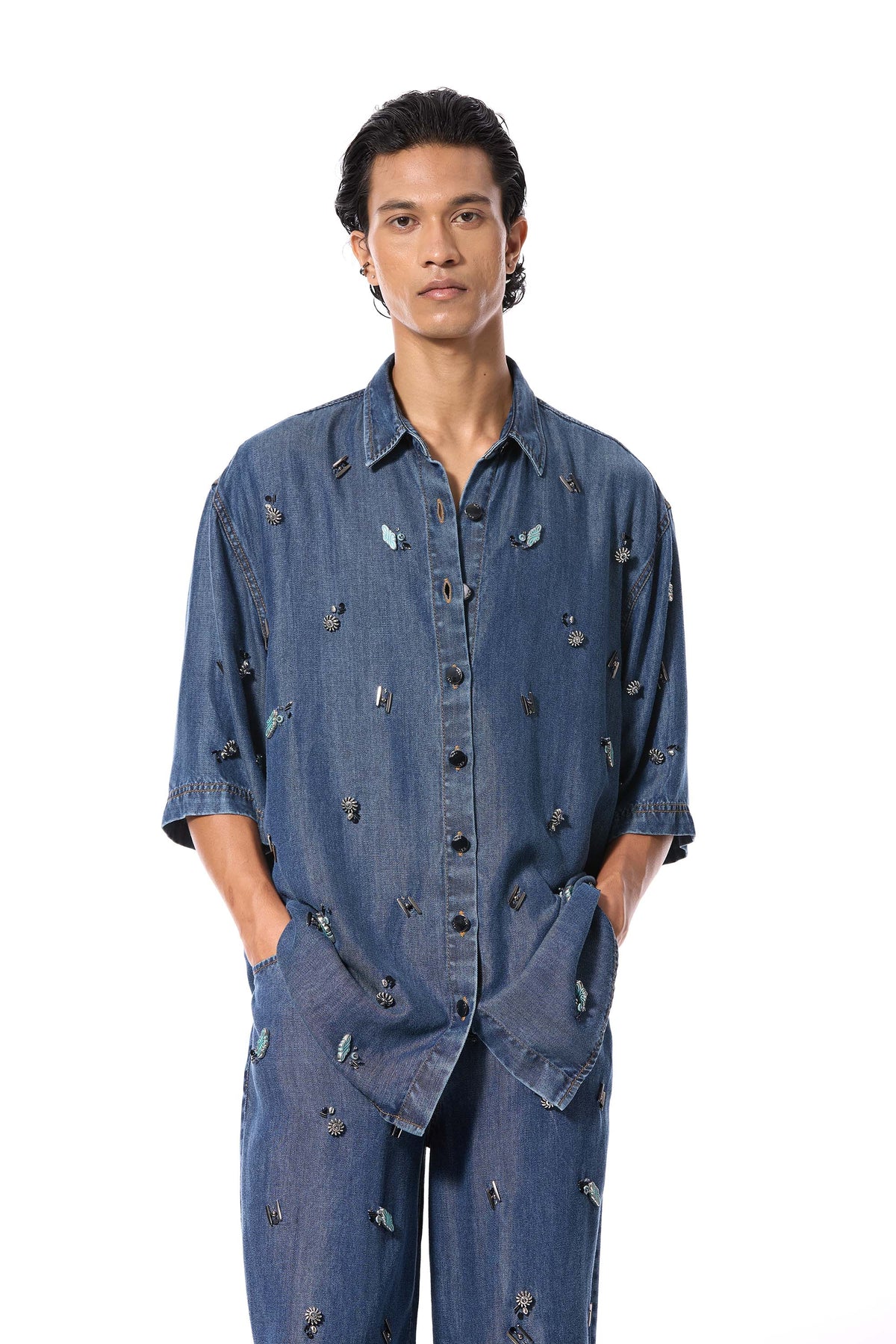 'DUSKEI' EMBELLISHED DENIM SHIRT
