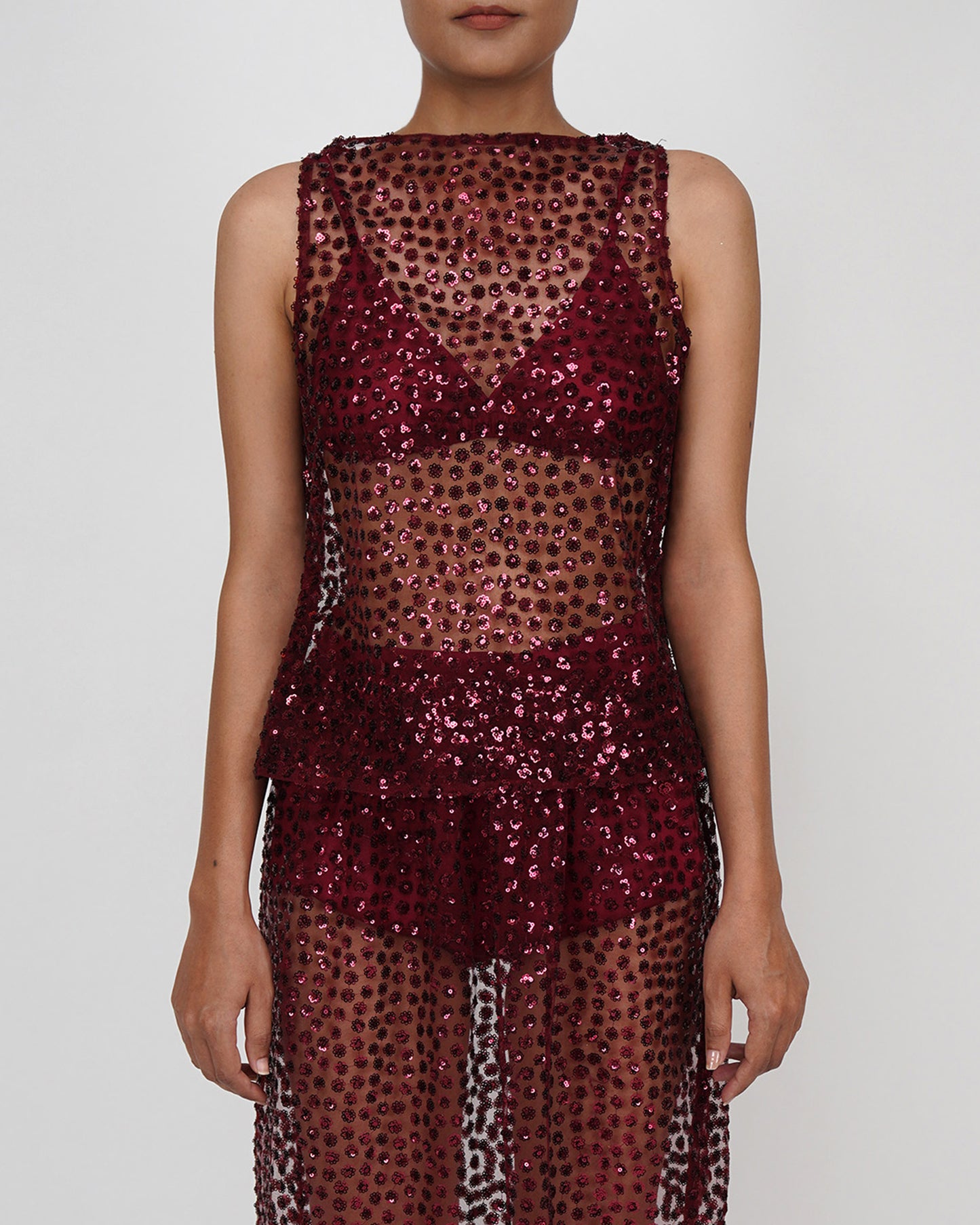 Star Sequins Top & Bralette (Maroon)