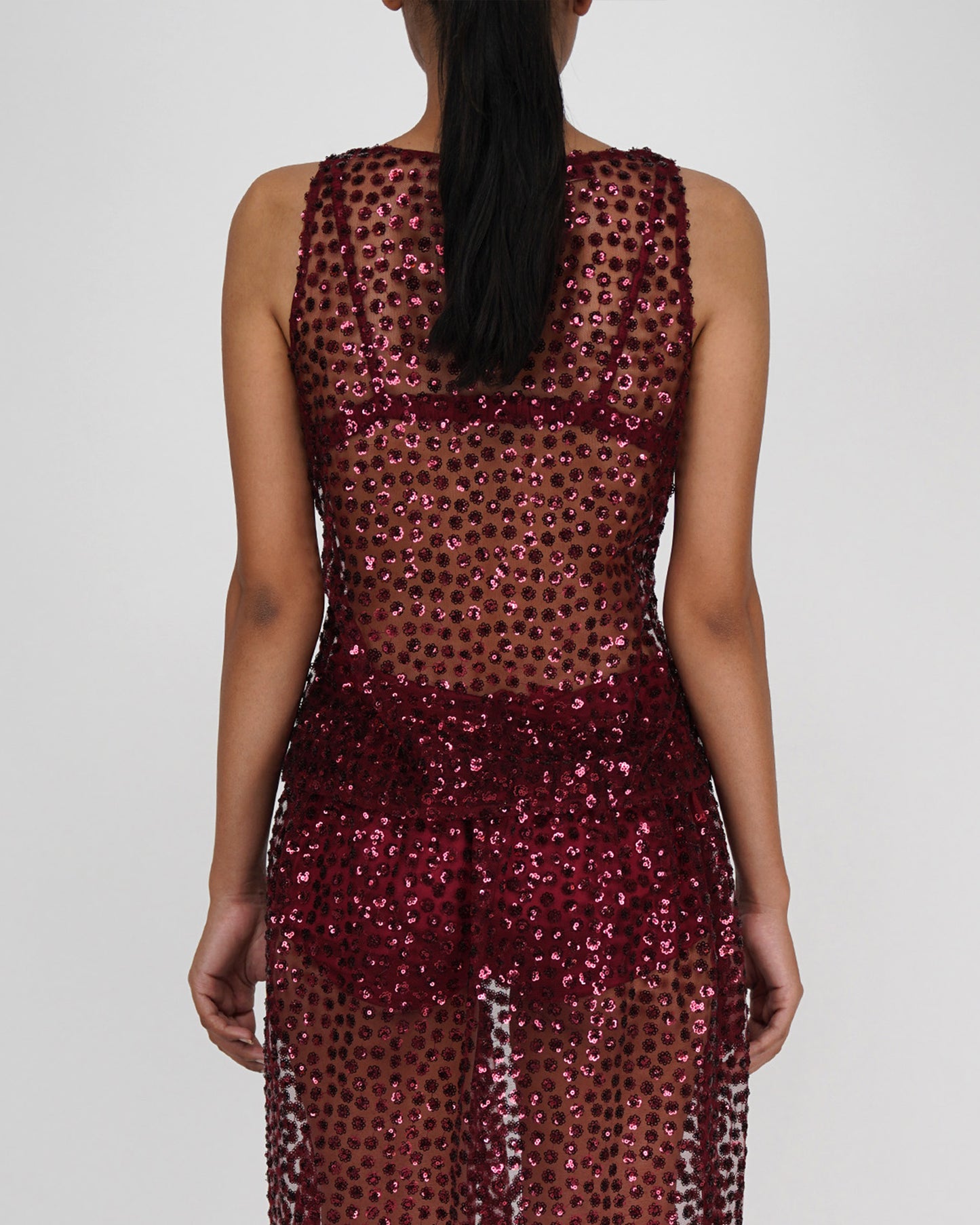 Star Sequins Top & Bralette (Maroon)