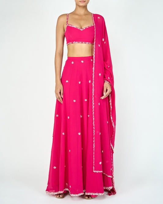 Flower Petal Lehenga Set (Hot Pink)