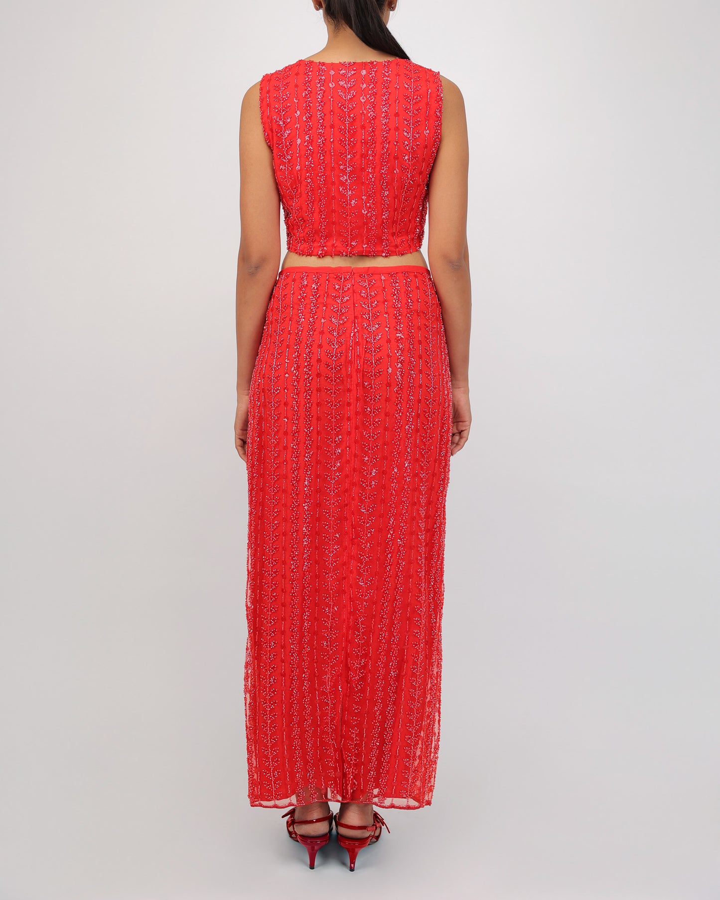 Embellished Skirt & Top Set (Red)