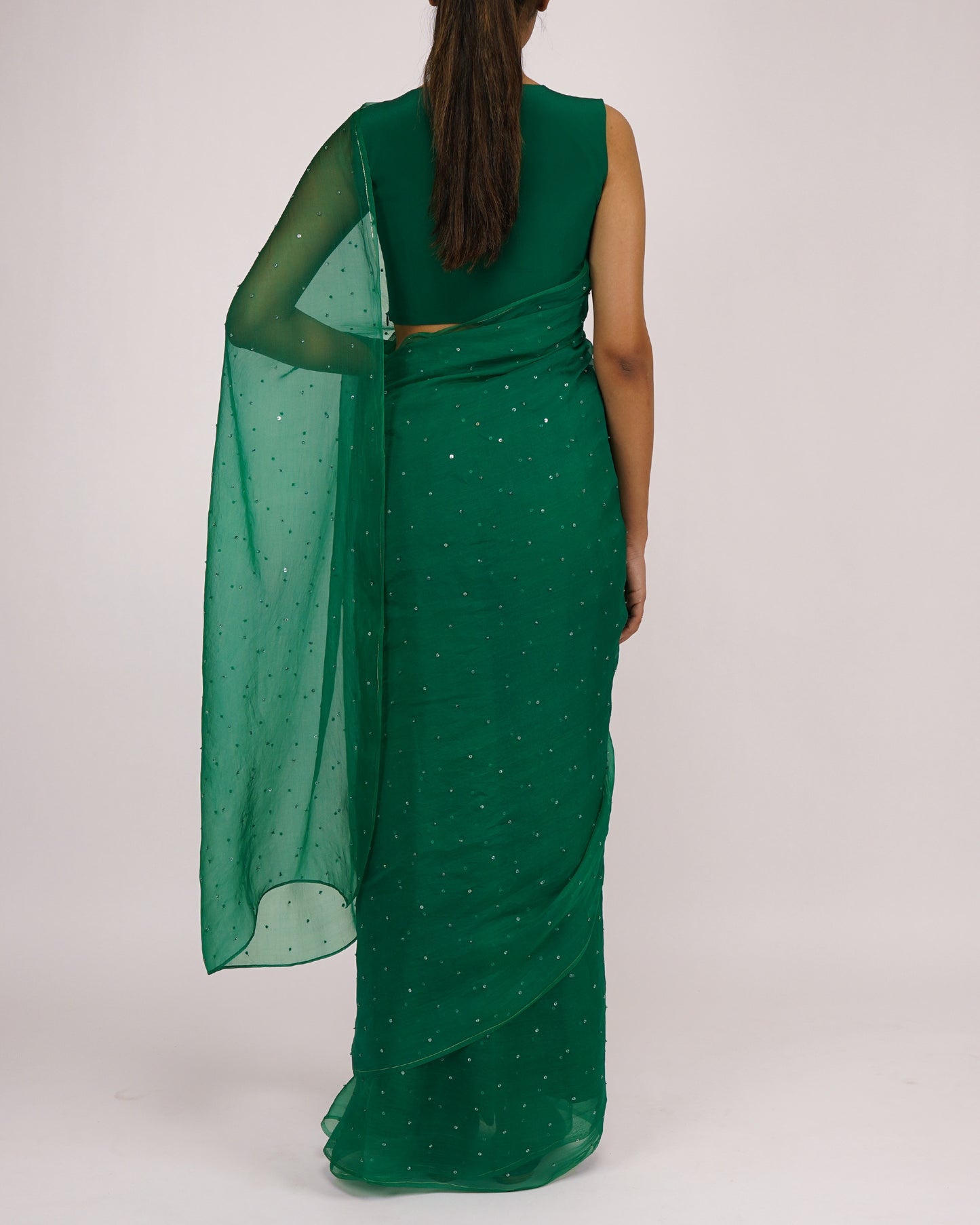 Sequins Bead Organza Saree (Green)
