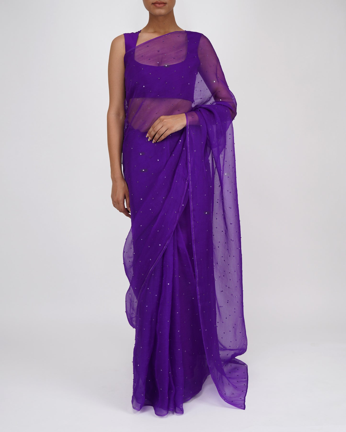 Sequins Bead Organza Saree (Purple)