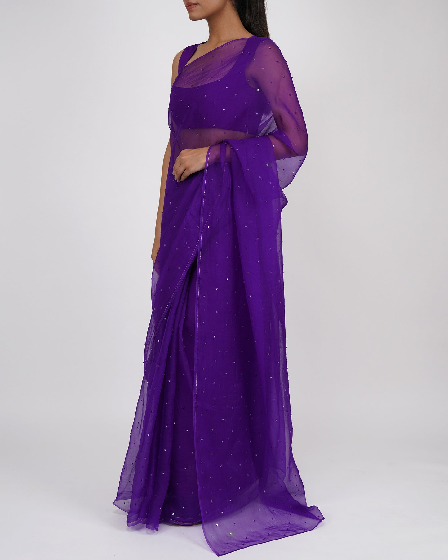 Sequins Bead Organza Saree (Purple)