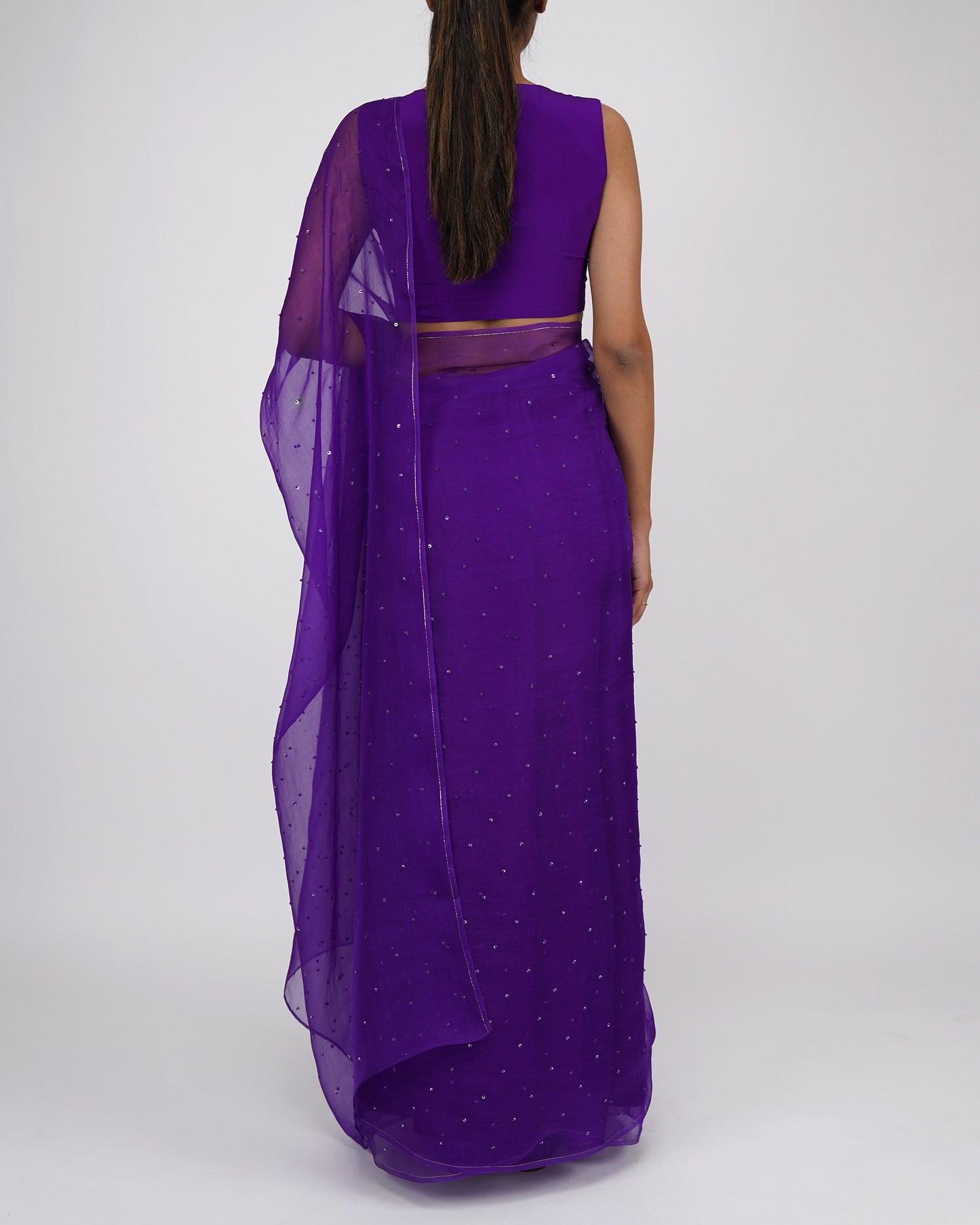 Sequins Bead Organza Saree (Purple)