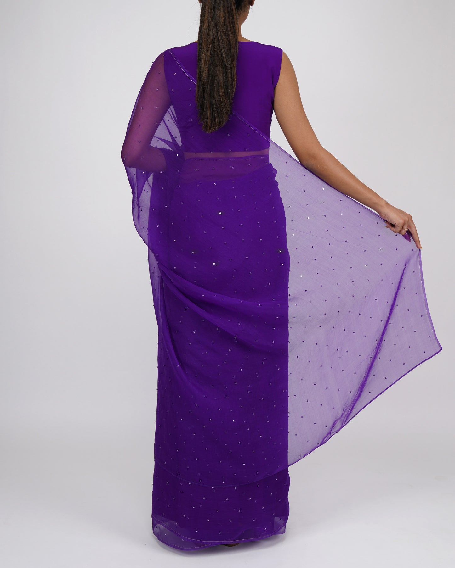 Sequins Bead Organza Saree (Purple)
