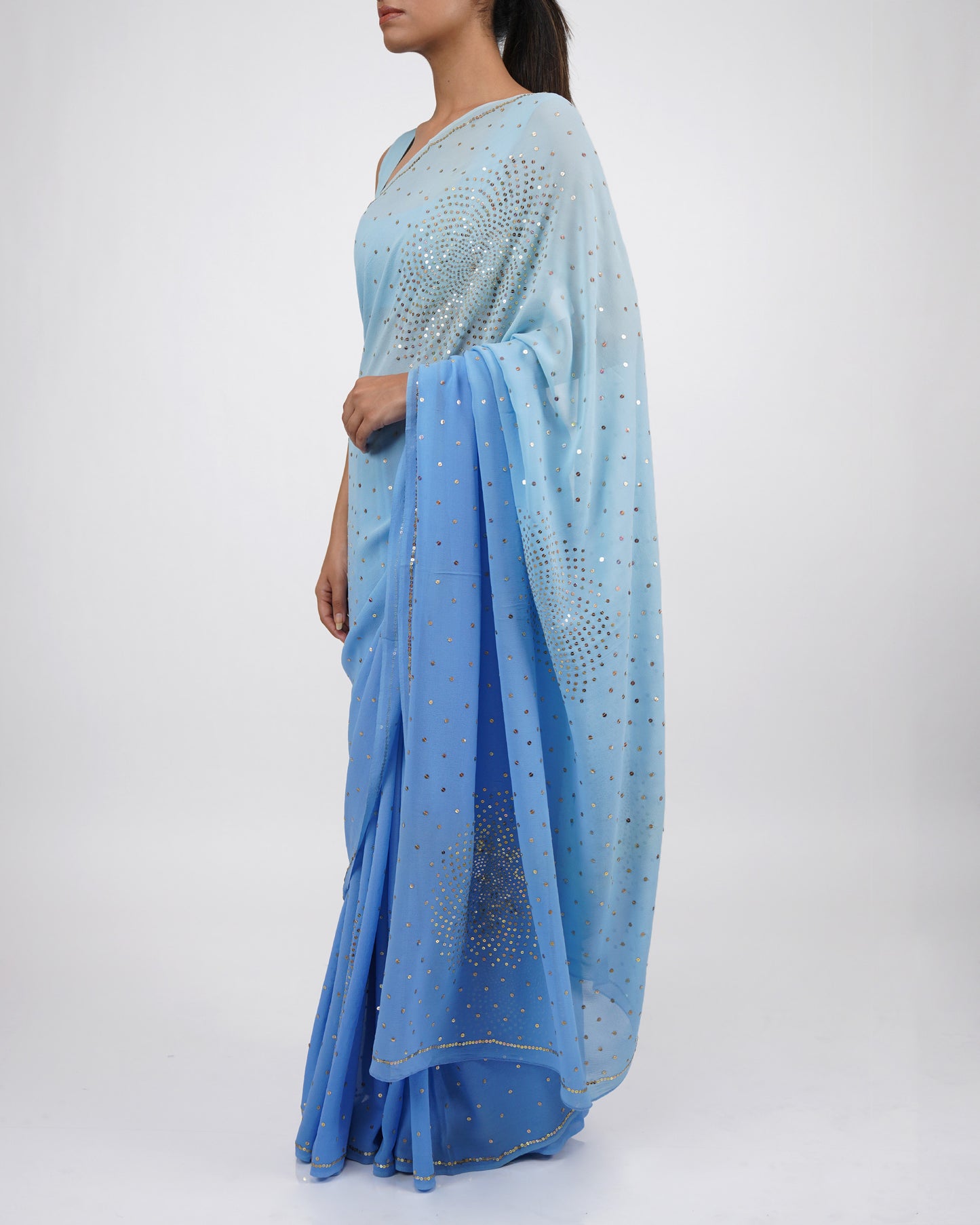 Sequins Chakkar Sari (Blue)