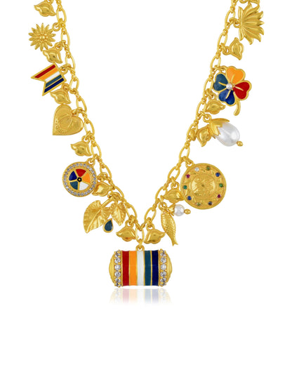 Gold Plated Pachranga Multi charm necklace