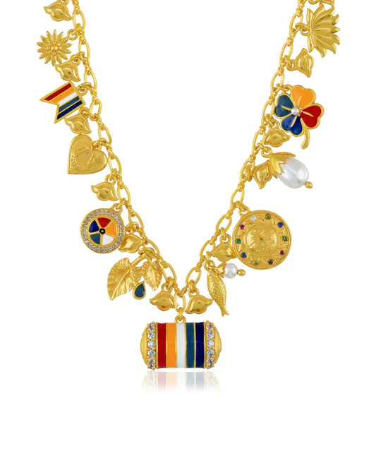 Gold Plated Pachranga Multi charm necklace