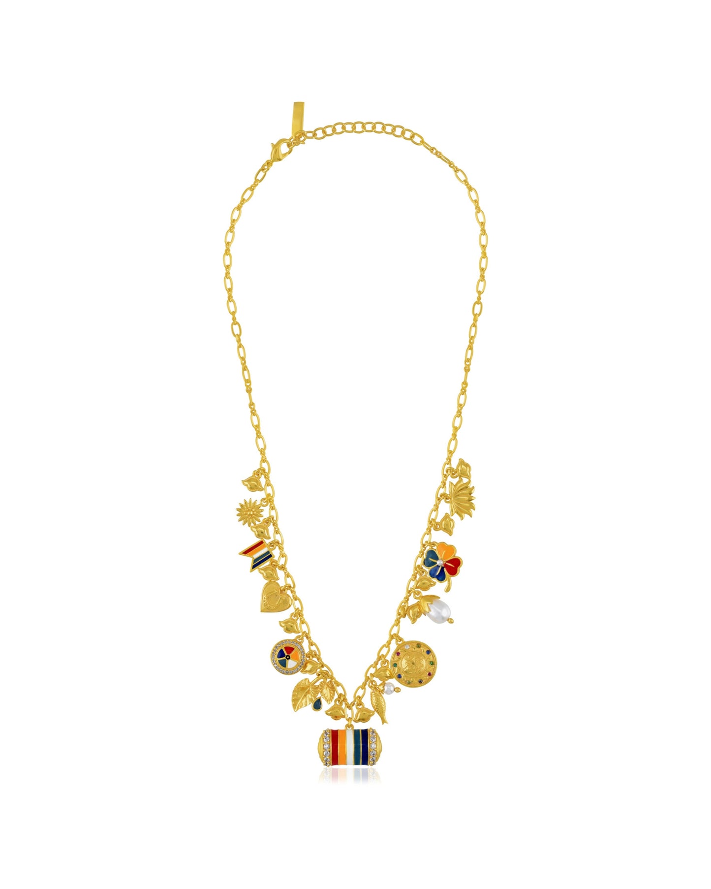 Gold Plated Pachranga Multi charm necklace