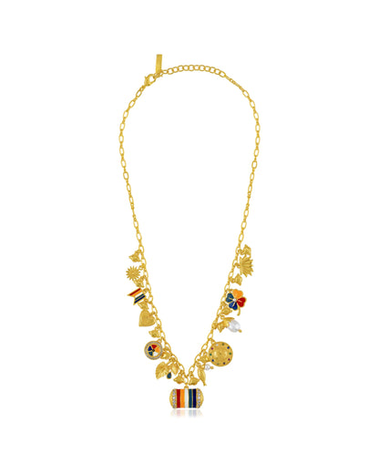 Gold Plated Pachranga Multi charm necklace