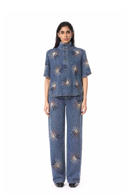 SUNSPELL' EMBELLISHED DENIM TOP