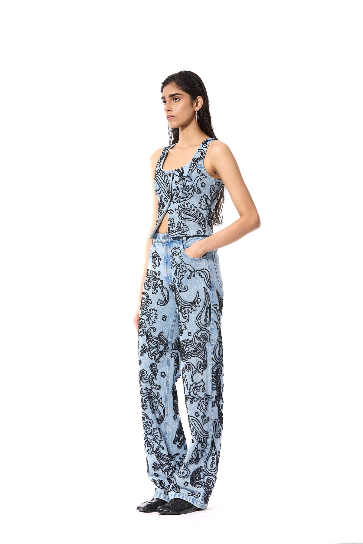 'PAISFLARE' EMBELLISHED DENIM PANTS
