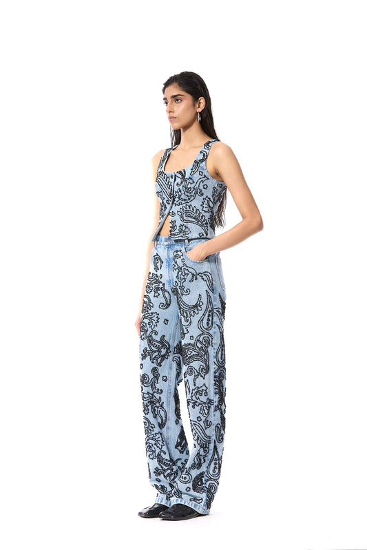'PAISFLARE' EMBELLISHED DENIM PANTS