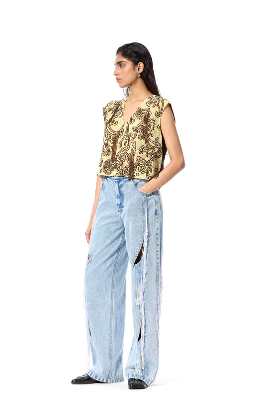 'CRESCENT TIDE' EMBELLISHED DENIM PANTS