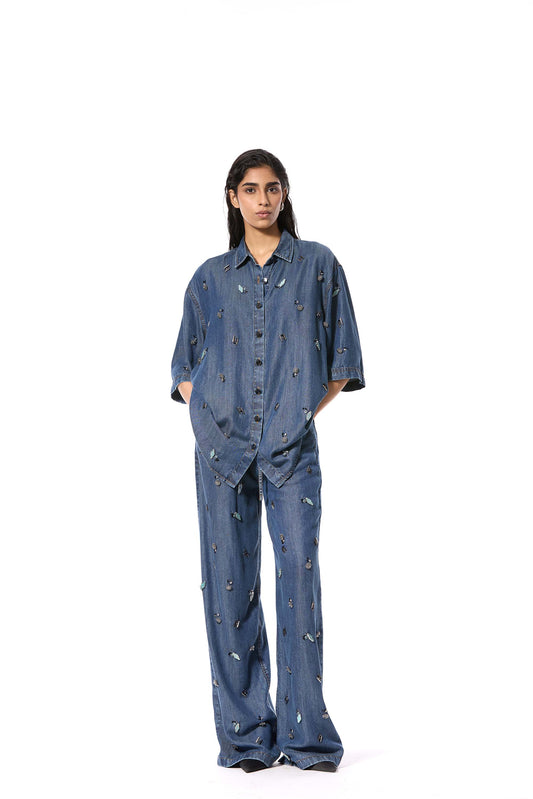 'DUSKEI' EMBELLISHED DENIM SHIRT