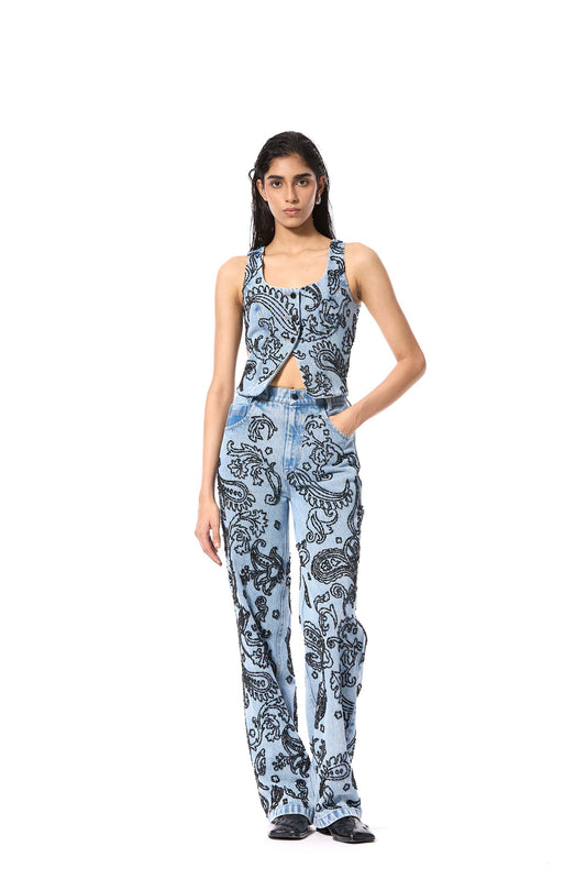 'PAISFLARE' EMBELLISHED DENIM VEST