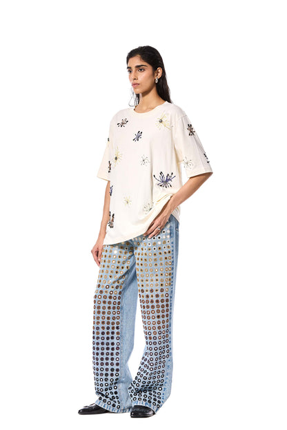 'DIAMANTE' EMBELLISHED DENIM PANTS