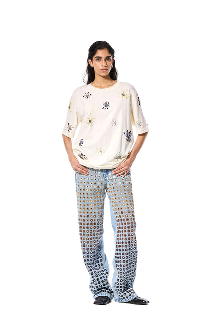 'DIAMANTE' EMBELLISHED DENIM PANTS