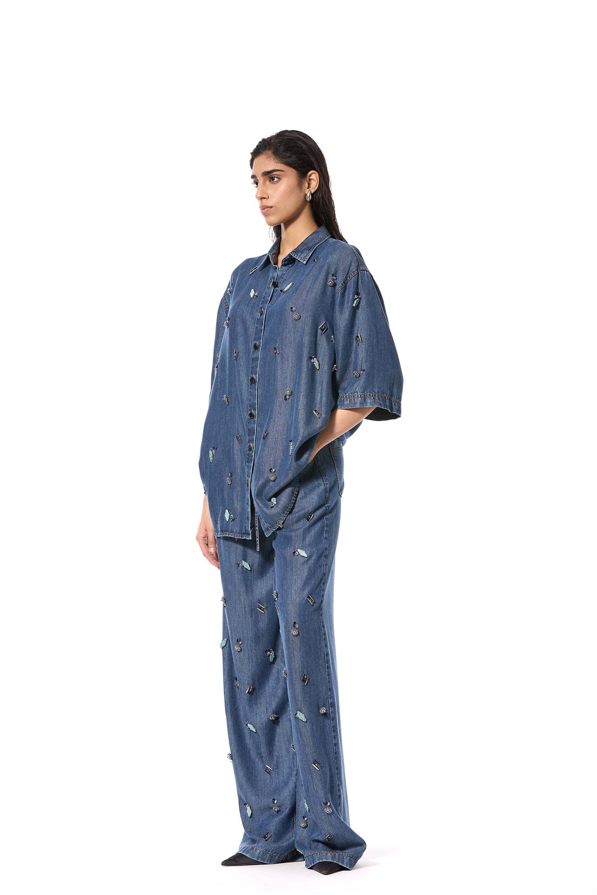 'DUSKEI' EMBELLISHED DENIM SHIRT