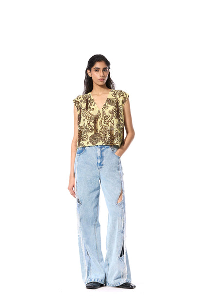 'CRESCENT TIDE' EMBELLISHED DENIM PANTS