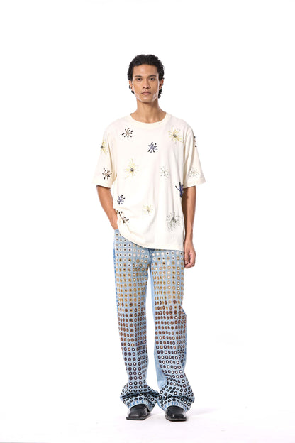 'DIAMANTE' EMBELLISHED DENIM PANTS