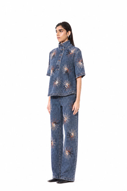 SUNSPELL' EMBELLISHED DENIM TOP