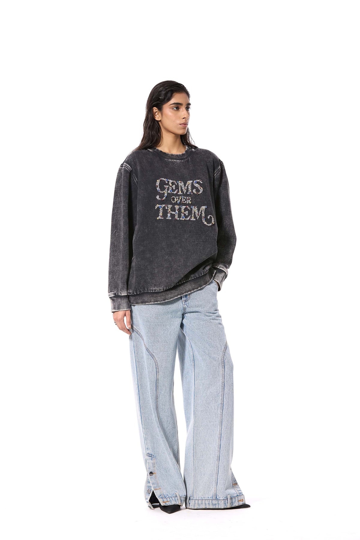 'GEMS OVER THEM' EMBELLISHED SWEATSHIRT