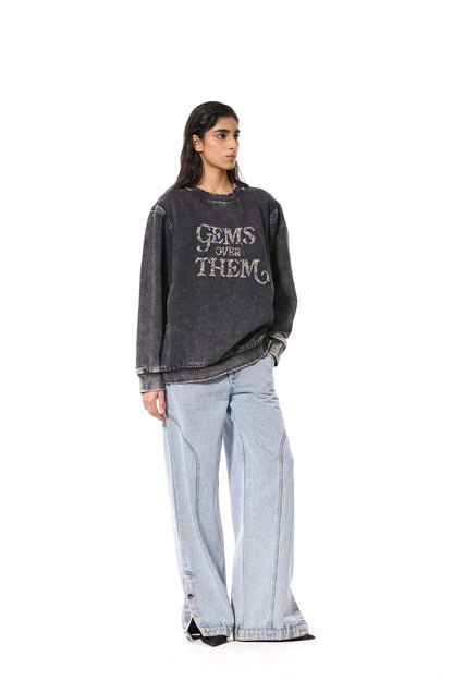 'GEMS OVER THEM' EMBELLISHED SWEATSHIRT