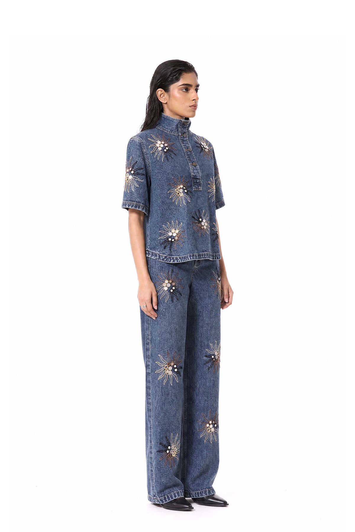 SUNSPELL' EMBELLISHED DENIM TOP