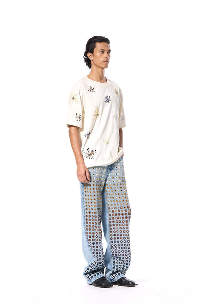 'DIAMANTE' EMBELLISHED DENIM PANTS