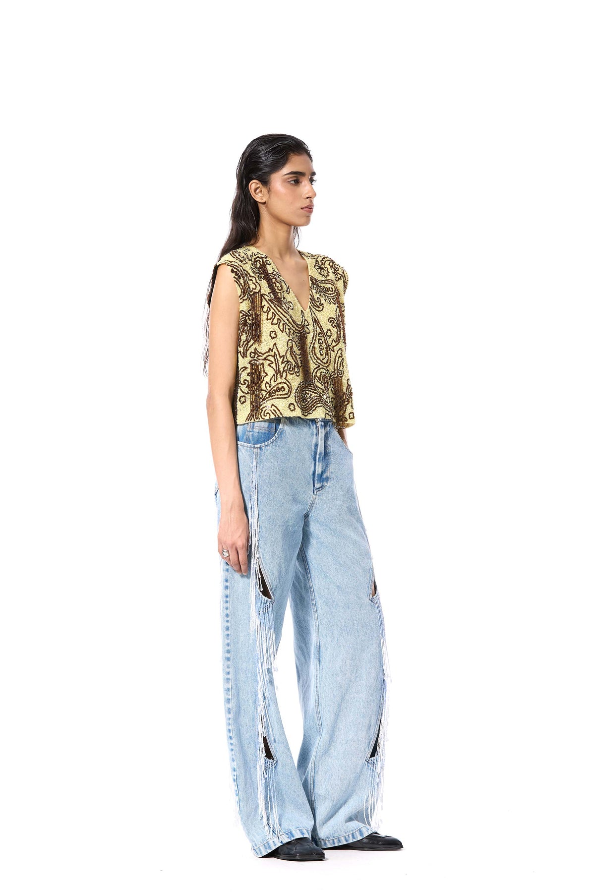 'CRESCENT TIDE' EMBELLISHED DENIM PANTS