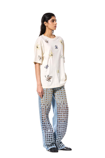 'DIAMANTE' EMBELLISHED DENIM PANTS