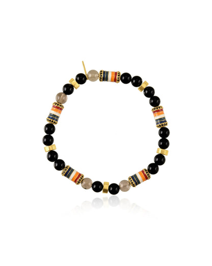 Gold Plated Pachranga Black Beads Bracelet