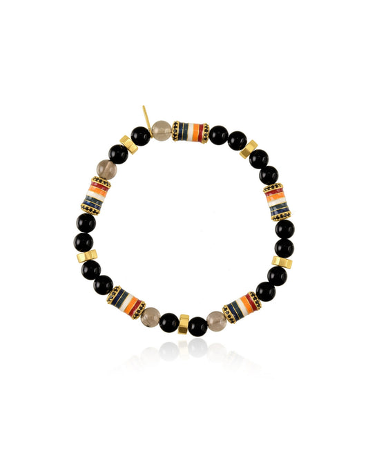 Gold Plated Pachranga Black Beads Bracelet