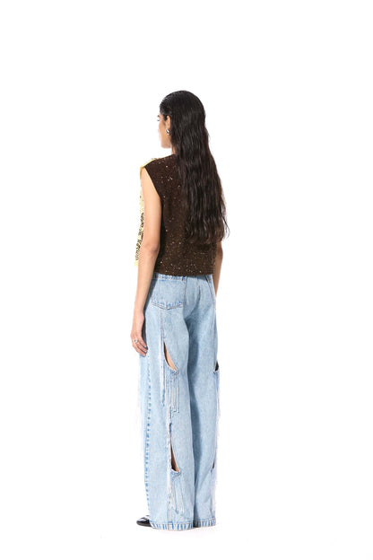 'CRESCENT TIDE' EMBELLISHED DENIM PANTS