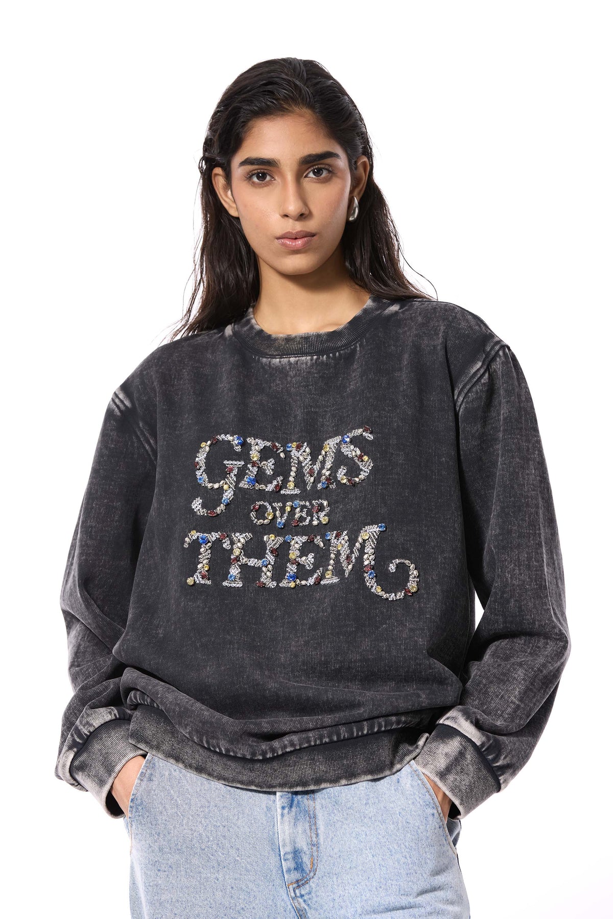 'GEMS OVER THEM' EMBELLISHED SWEATSHIRT