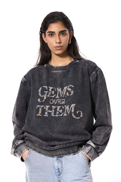 'GEMS OVER THEM' EMBELLISHED SWEATSHIRT