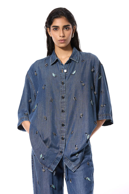 'DUSKEI' EMBELLISHED DENIM SHIRT