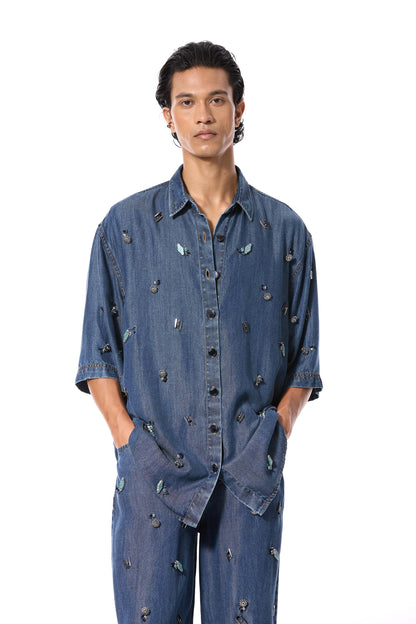 'DUSKEI' EMBELLISHED DENIM SHIRT
