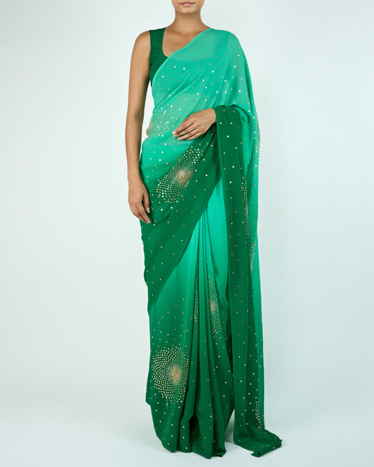 Sequins Chakkar Sari (Green Shaded)