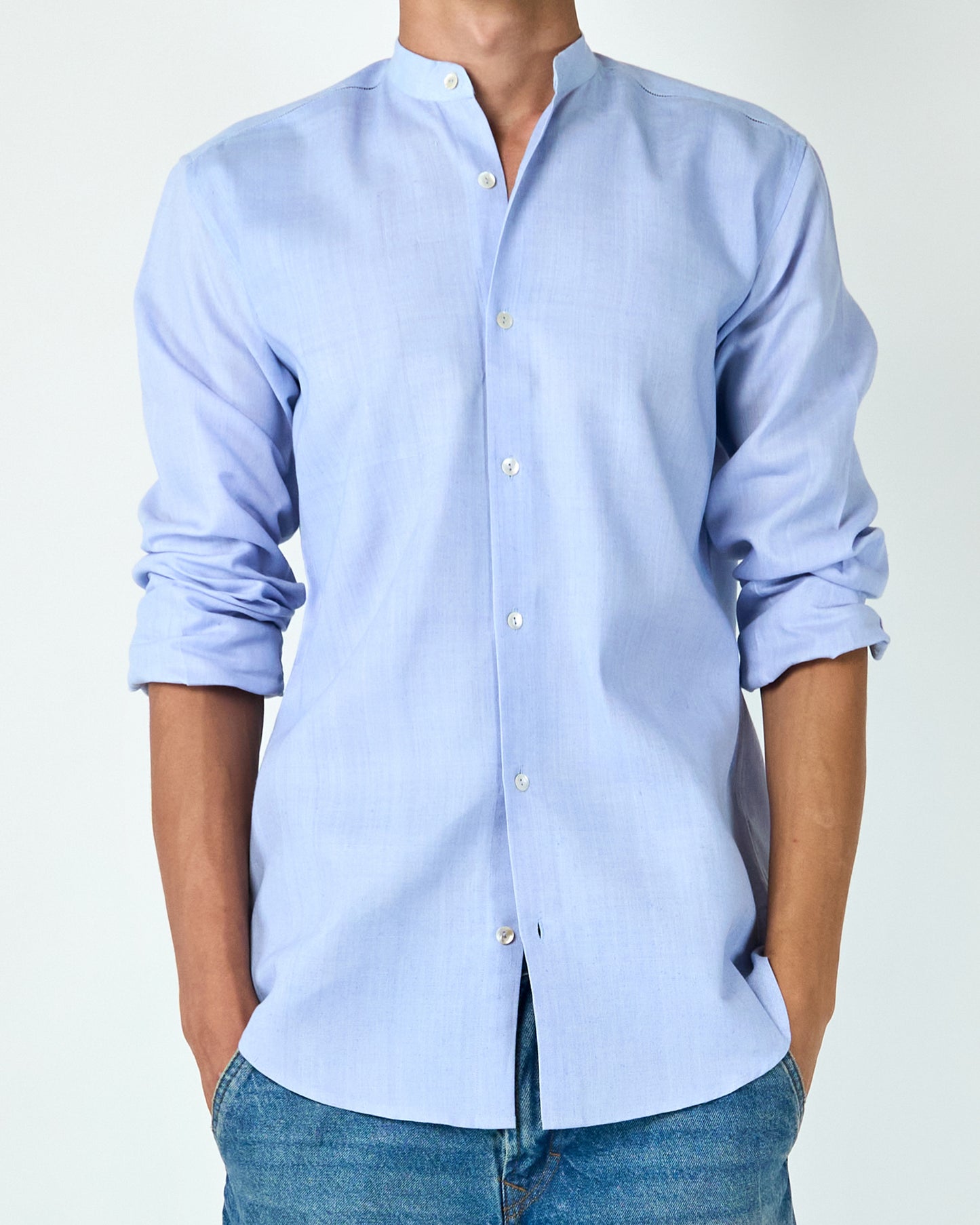 Chinese Collar Shirt (Light Blue)