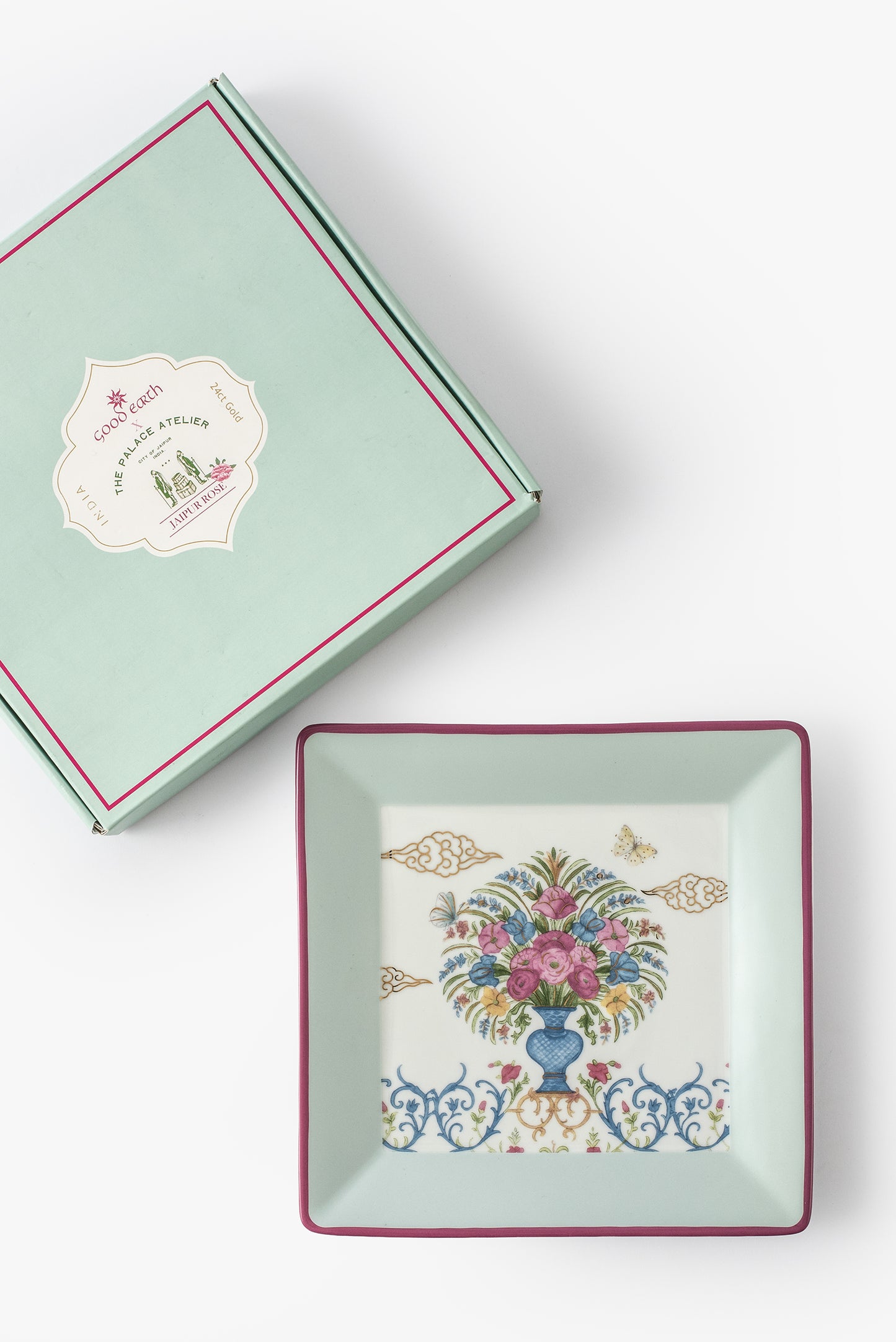 Jaipur Rose Guldasta Square Plate