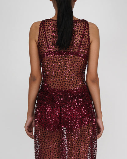 Star Sequins Top & Bralette (Maroon)